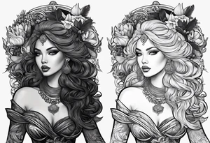 A black, female siren from a story book tattoo idea