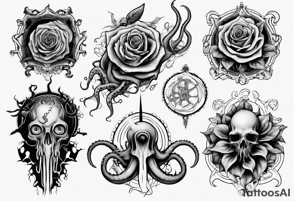 lovecraft theme with tentacle
and rose tattoo idea lovecraft theme with tentacle
and rose tattoo idea