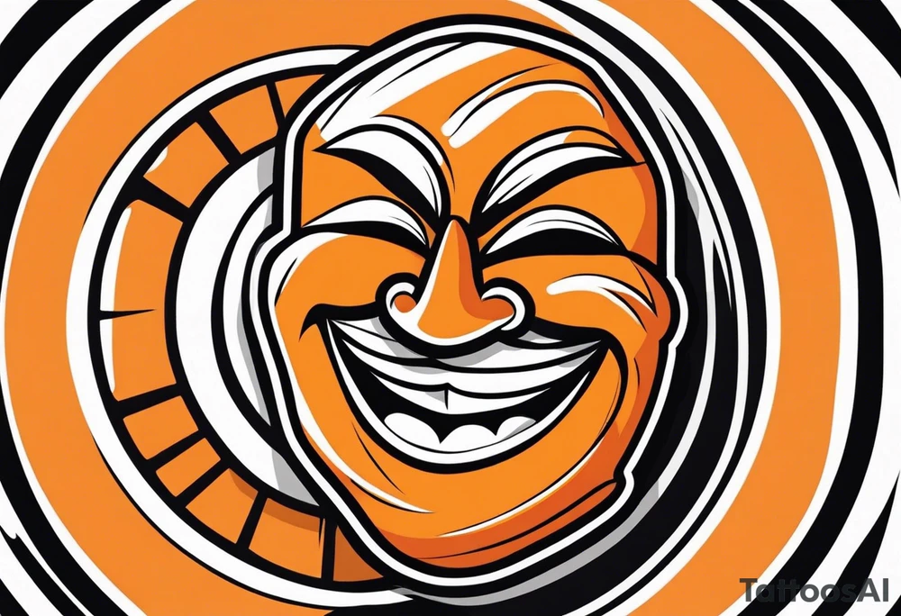 Laughing mask that is orange and black simplistic tattoo idea
