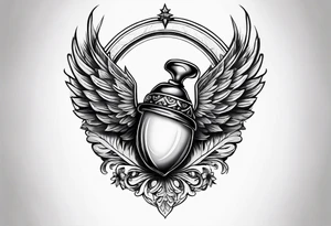 An angelic tattoo featuring an acorn with wings tattoo idea