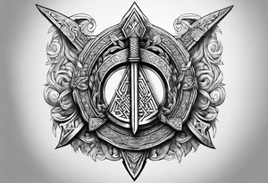 Valhalla sword shield axe Valknut fire tattoo idea