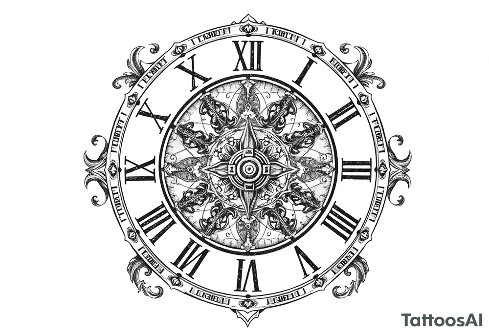 vintage roman numerals within ornate clockwork mechanism tattoo idea