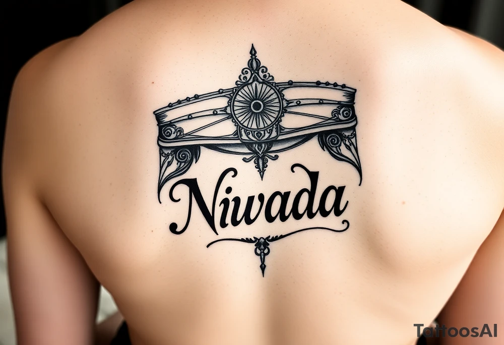 a woman's waist with the word "Nwada" written on her waist make her sit on the bed tattoo idea