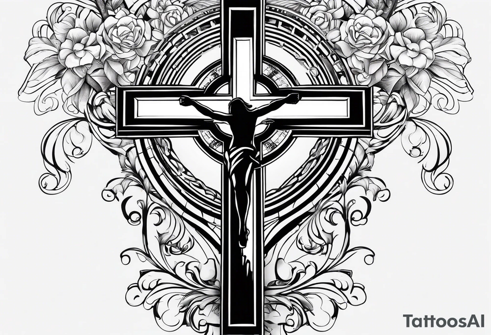 A tattoo to draw on my right arm with a mix with the cross of Jesus and with some things symbolizing my wife, my daughter, my 2 dogs, some musical elements about keyboards and pianos too and some elements that remember Brazil and the USA tattoo idea