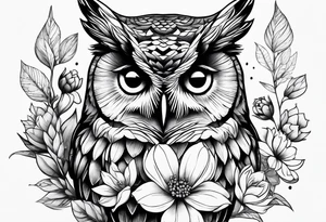 female owl with flowers tattoo idea