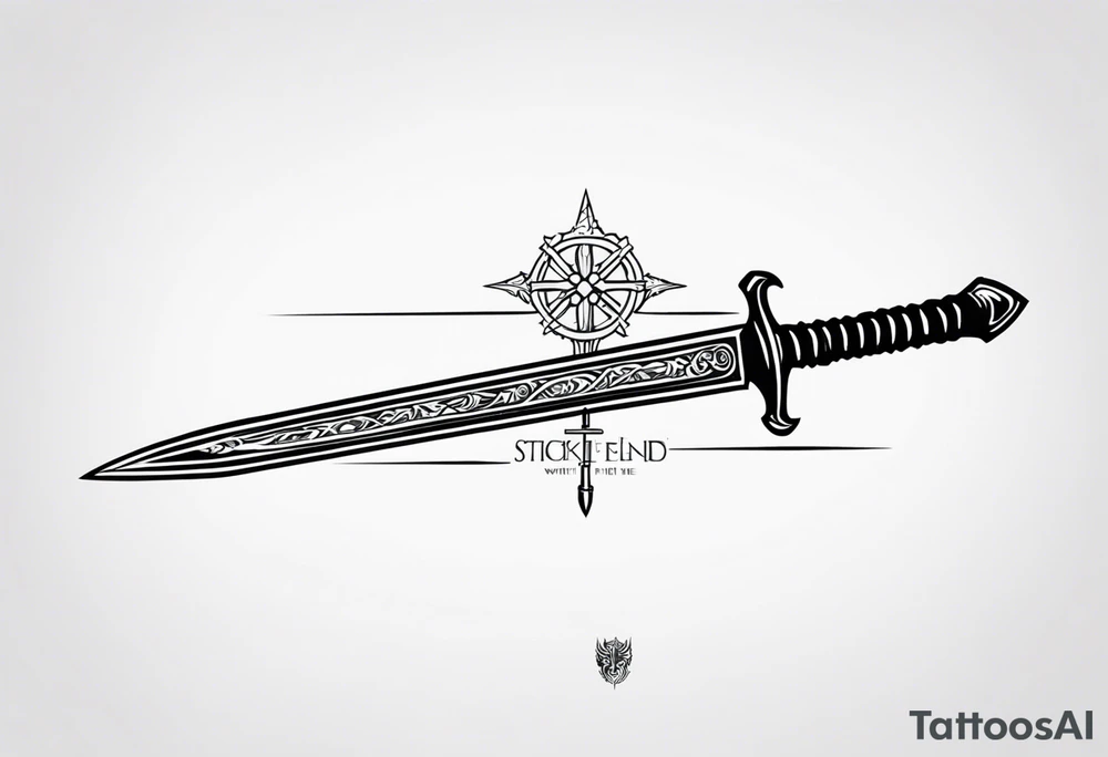 The sword “Needle” from Game of Thrones with the phrase “Stick ‘em with the pointy end” above tattoo idea