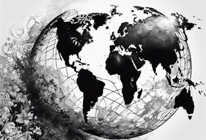 globe shattering with world map tattoo idea