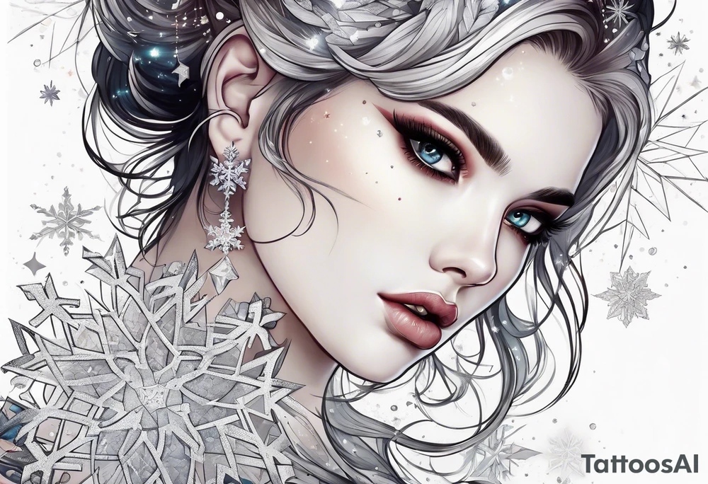 Constellation, girl, snowflake tattoo idea