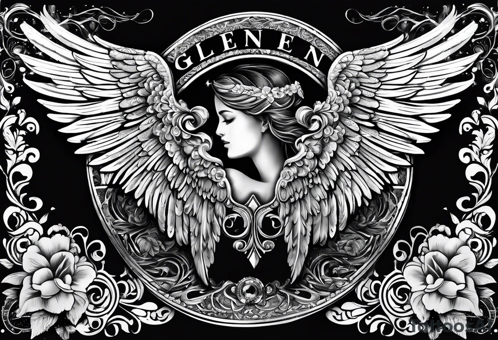 Angel Wings with the word Glenn in between tattoo idea Angel Wings with the word Glenn in between tattoo idea