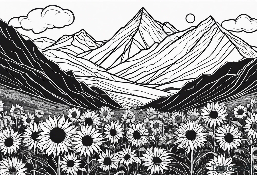 Sunflowers, wild flowers, mountains, sun tattoo idea