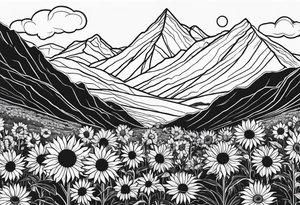 Sunflowers, wild flowers, mountains, sun tattoo idea