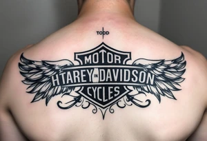 Rest in peace tattoo for best friend named Todd that passed away. He loved Harley Davidson. And I want the tattoo located on the right hand tattoo idea