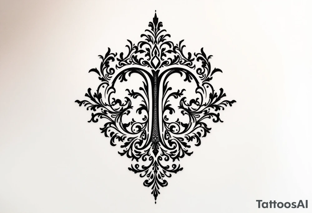 A delicate lace-like "T" in faded charcoal with a vintage feel. tattoo idea