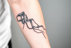 long System of pipes that transitions into veins of forearm tattoo idea