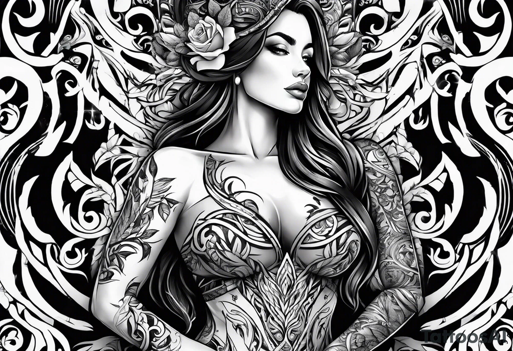 vines coming from skin and wrapping around body. front torso (chest, abs) tattoo idea
