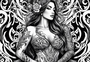 vines coming from skin and wrapping around body. front torso (chest, abs) tattoo idea