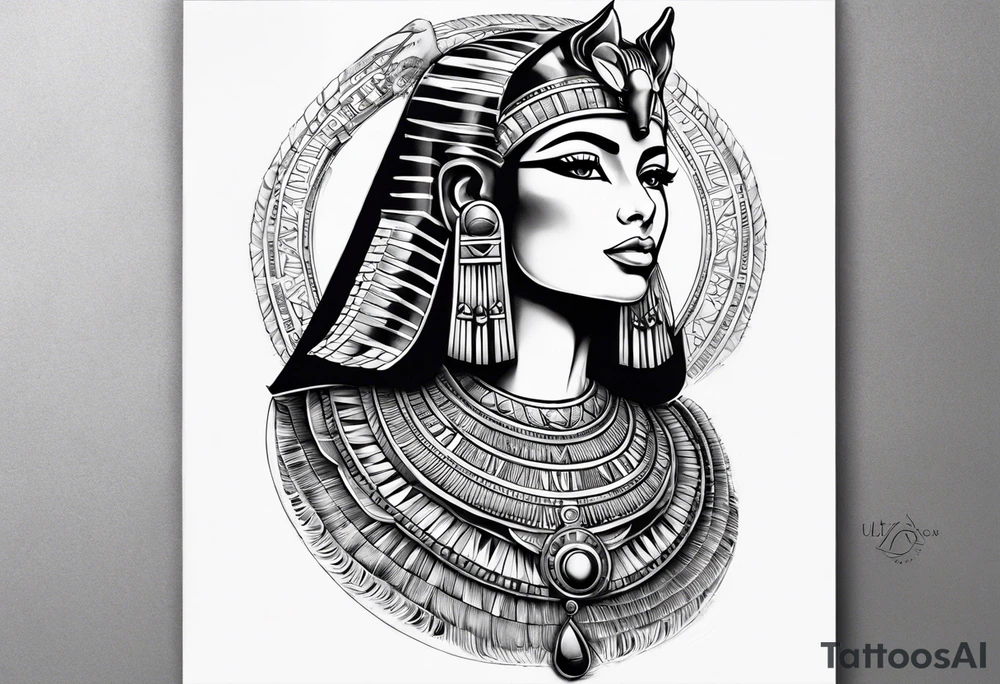 Sleeve with cleopatra, Horus and a Egyptian cat tattoo idea