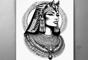Sleeve with cleopatra, Horus and a Egyptian cat tattoo idea