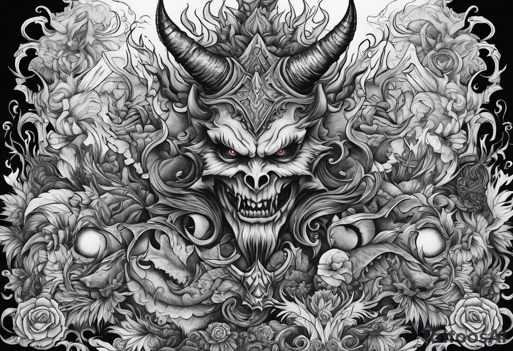 Demons in hell devil in background tattoo idea