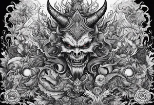 Demons in hell devil in background tattoo idea