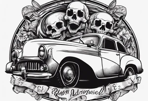 Old vintage car with skull in background tattoo idea