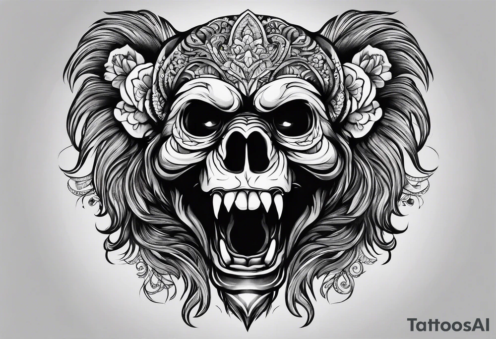 Screaming monkey skull tattoo idea