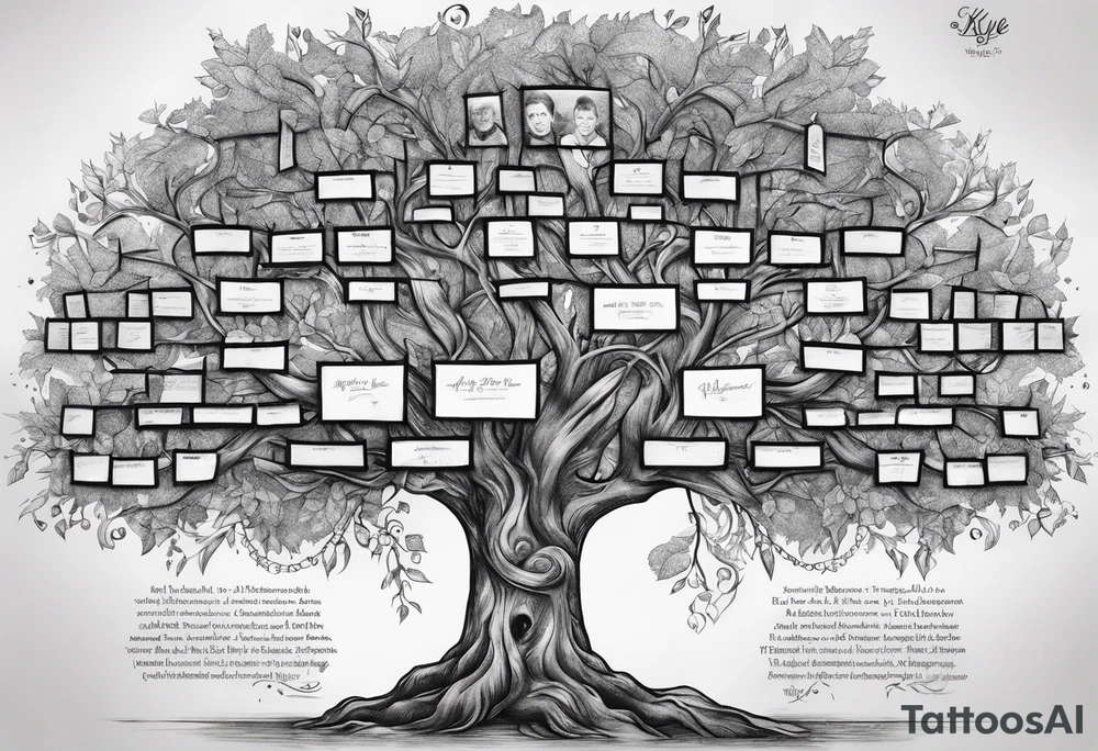 Family tree with the names Kyle Peter Lori tattoo idea