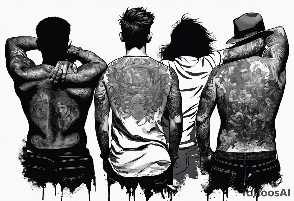 2 Black shadows of people standing over 2 wounded black shadows of people tattoo idea