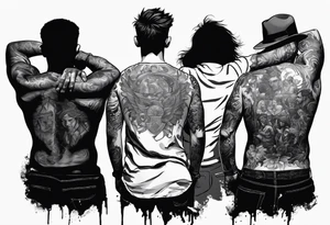 2 Black shadows of people standing over 2 wounded black shadows of people tattoo idea