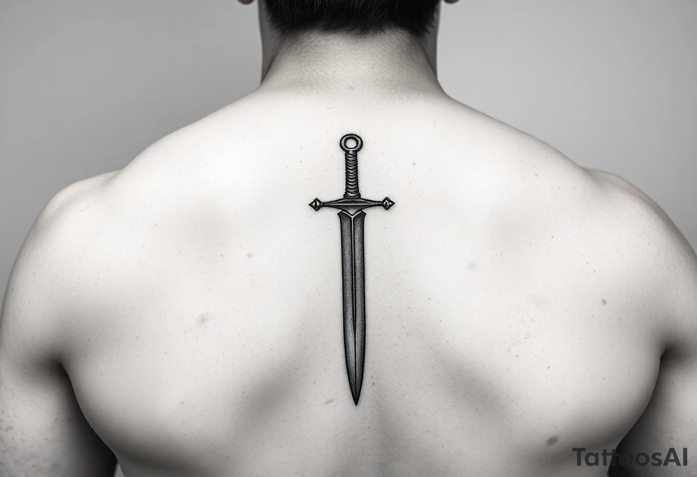 Fine line sword on forearm tattoo idea