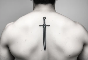 Fine line sword on forearm tattoo idea