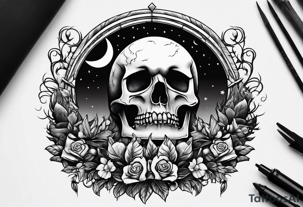 graveyard with moon tattoo idea