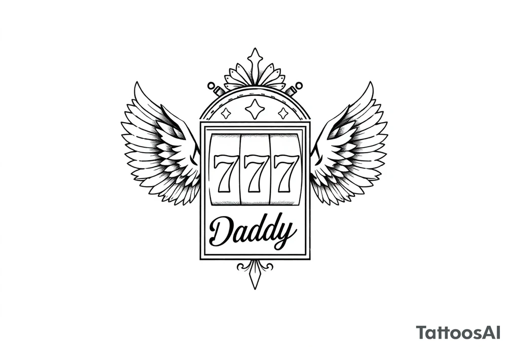 Slot machine with 777 and the word Daddy with angel wings tattoo idea
