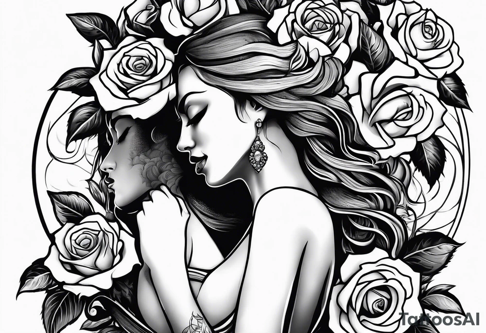 Dancing couple on a rose tattoo idea