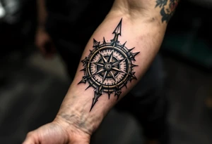 rustic compass/clock with a full-length arrow saying "Isaiah 40:31" tattoo idea