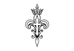 a flor de lis with a crown and a cross inside the flor de lis tattoo idea