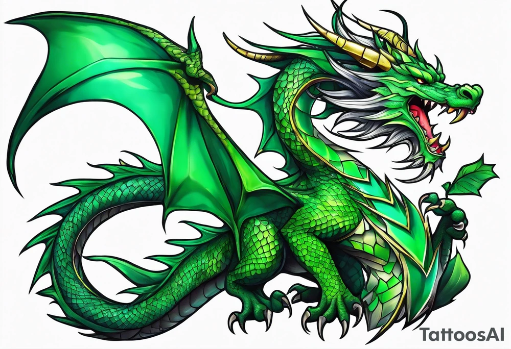 Moon fairy green dragon tattoo idea