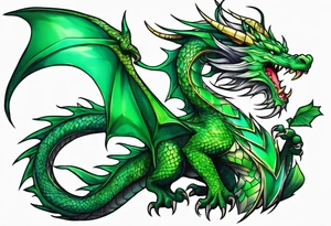 Moon fairy green dragon tattoo idea
