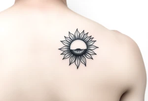 Half Sunflower, half sun tattoo that will "shine" on another small tattoo right above my elbow . It will go on my bicep with a stem, minimal and feminine tattoo idea