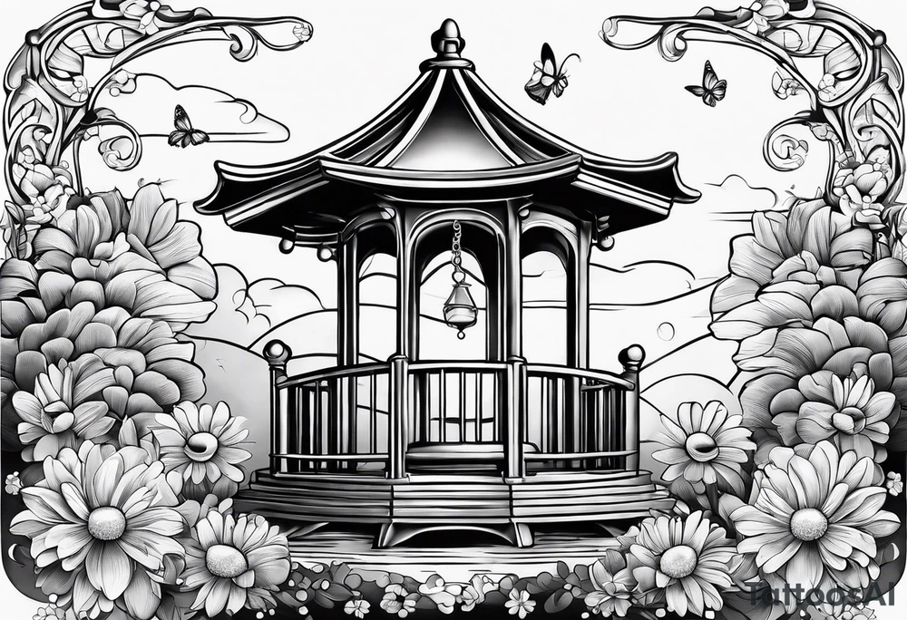A minimalist Wishing well adorned with a daisy tattoo idea