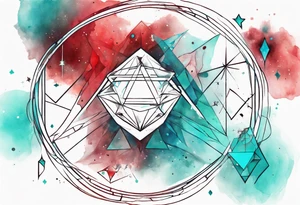 Geometric ether space single image, abstract art, red and cyan, colect some stars to shine, pigment acquarel color, damage done tattoo idea