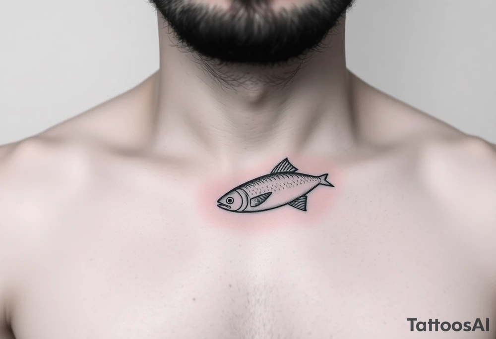 small  minimal fine line bird and fish tattoo, for chest, man. not many details. a lot of black color tattoo idea