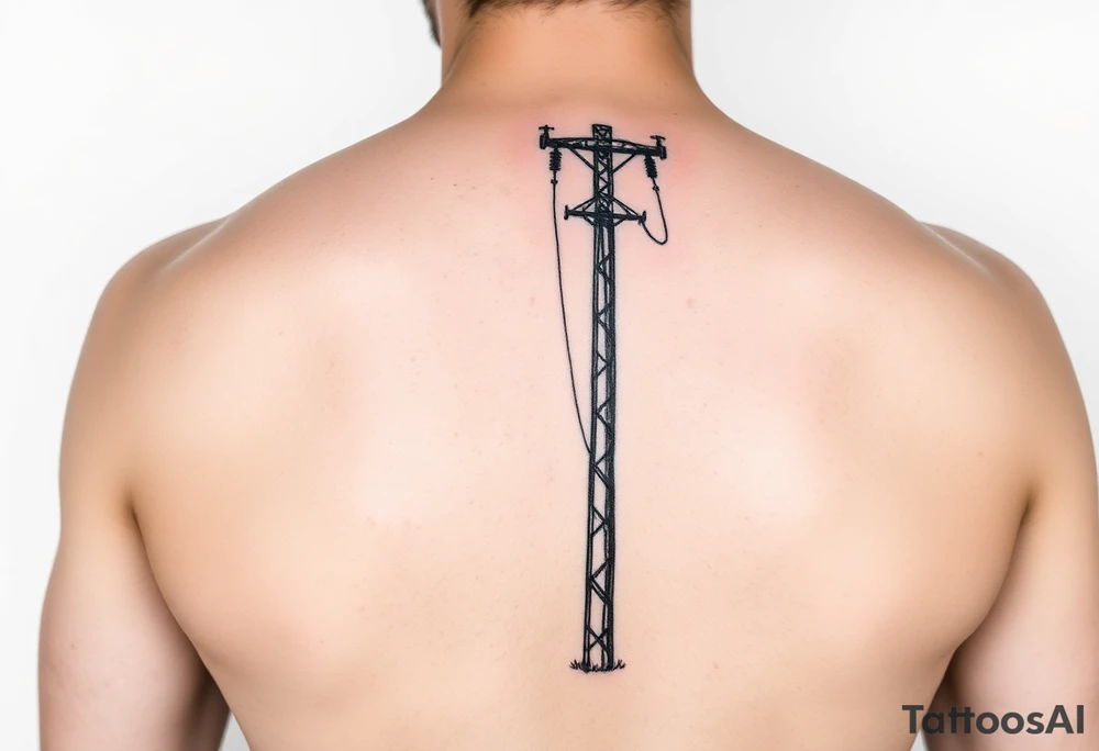 realistic tattoo of a power lineman climbing a pole tattoo idea