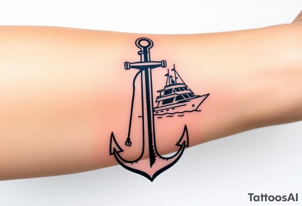 bold man with anchor and yacht
put on arm tattoo idea