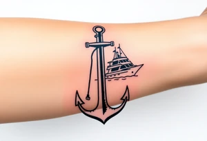 bold man with anchor and yacht
put on arm tattoo idea