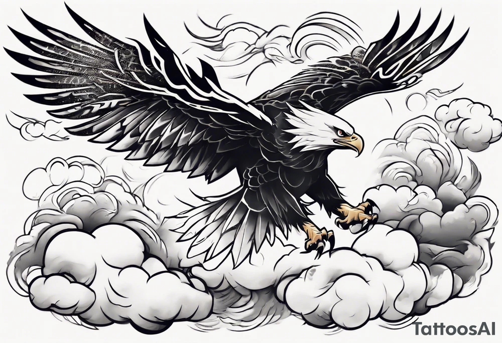 eagle fly through big clouds and thunder tattoo idea