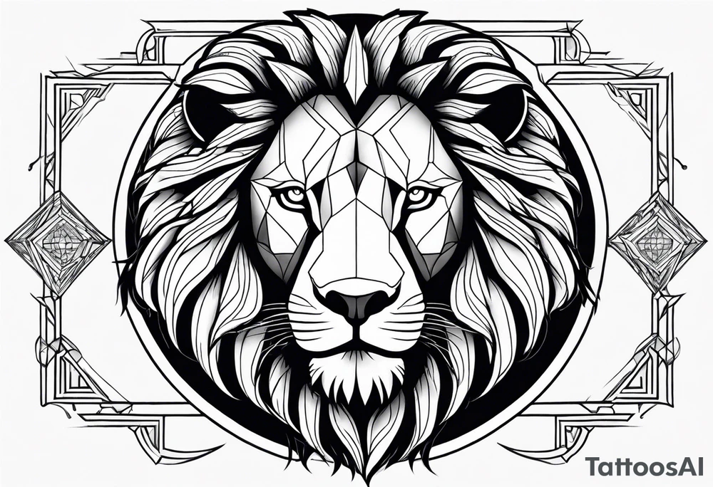The Face of marcus aurelius with the lower left half missing. He is looking slightly away at 25 degrees. Geometric symbols framing the background. The background has small color splashes of red and purple. tattoo idea