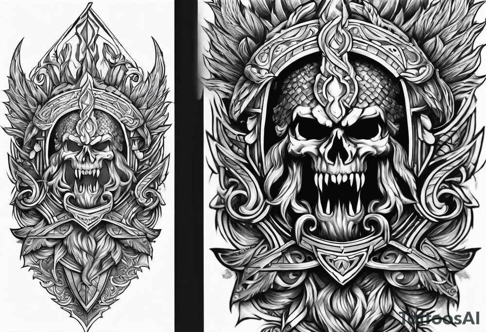 Valhalla sword shield fire tattoo idea