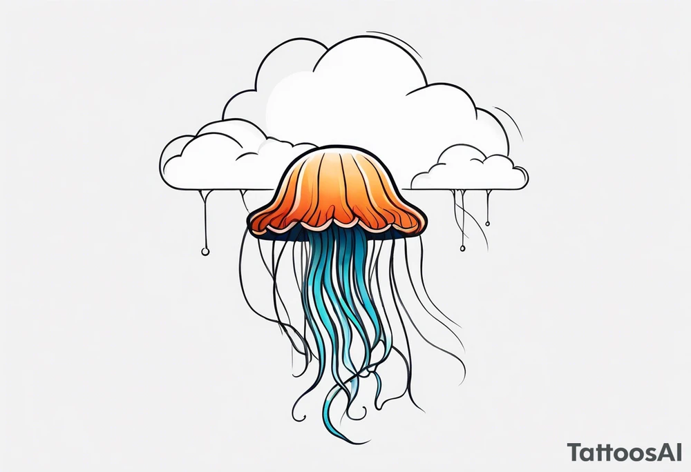 jellyfish with a small head and really long tentacles. Add clouds behind it like it’s floating in the sky tattoo idea