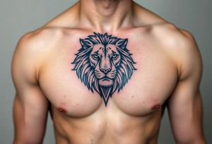 lion on one pec tattoo idea
